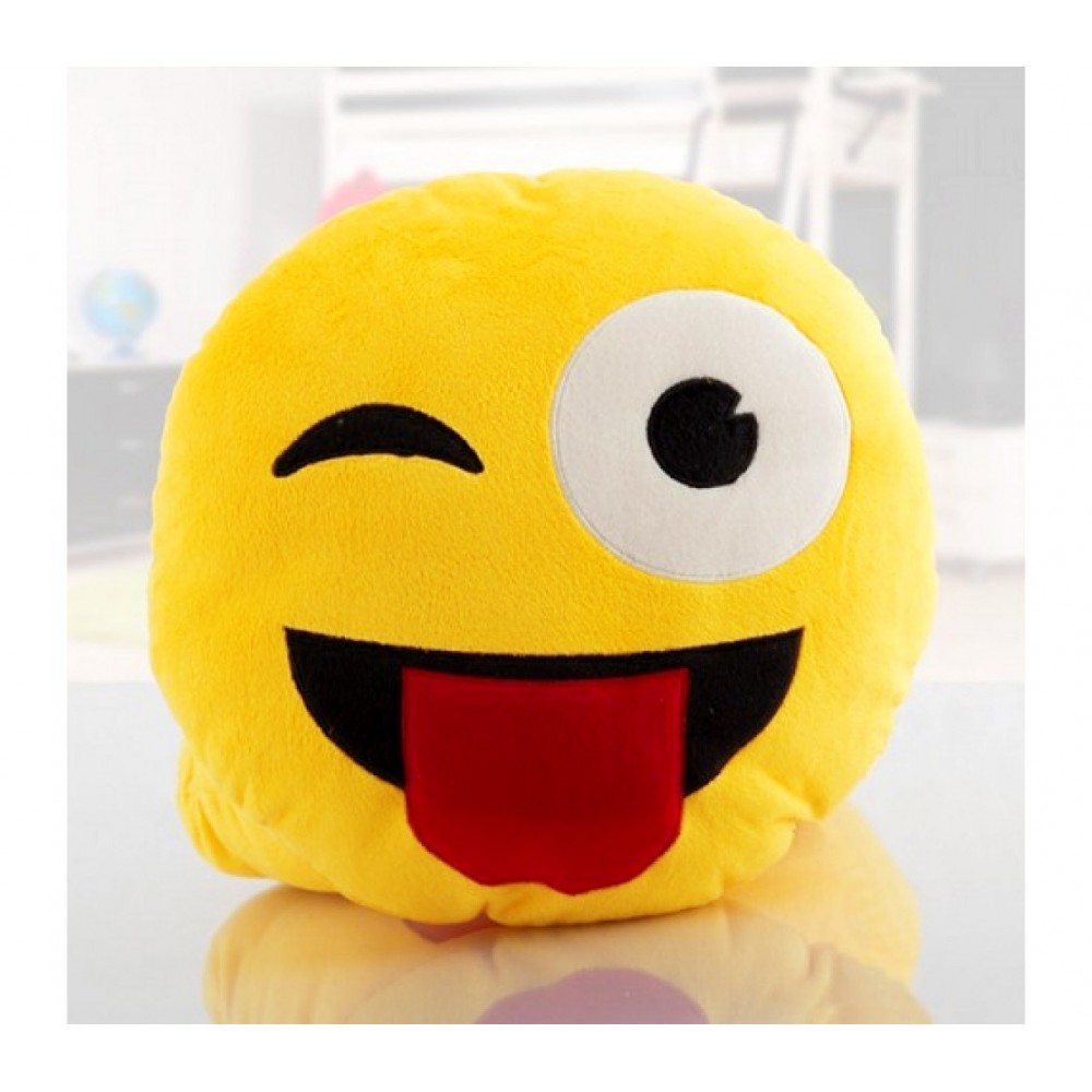621037 Coussin emotion clin d'oeil avec langue emoji pillow diamètre 30 cm