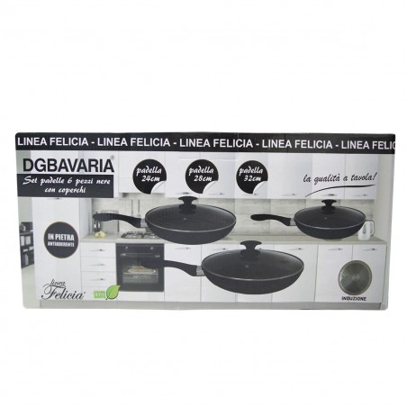 354001 DGBAVARIA Set de 3 poêles en pierre noire avec couvercles 24-28-32 cm