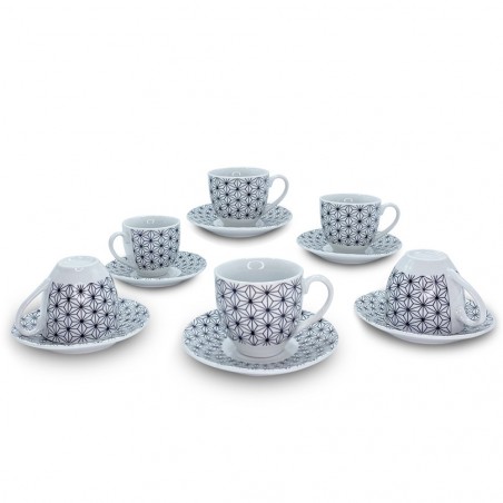 Set de 6 tasses à café, avec soucoupe mod. ASTRO 270052 en porcelaine blanche
