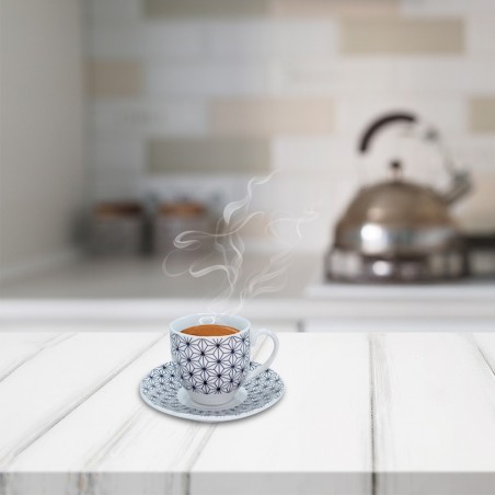 Set de 6 tasses à café, avec soucoupe mod. ASTRO 270052 en porcelaine blanche