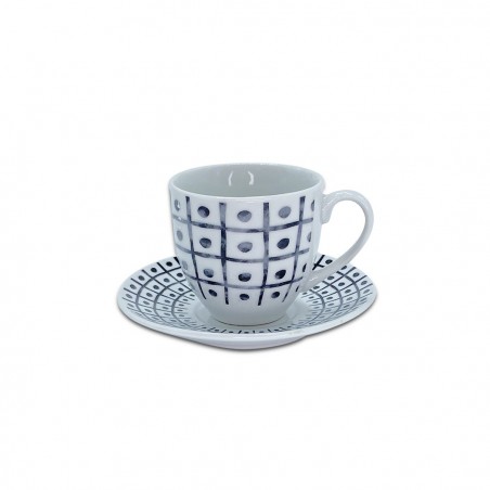 Set de 6 tasses à café, avec soucoupe mod. TRIS 270044 en porcelaine blanche