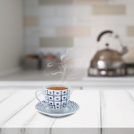 Set de 6 tasses à café, avec soucoupe mod. TRIS 270044 en porcelaine blanche