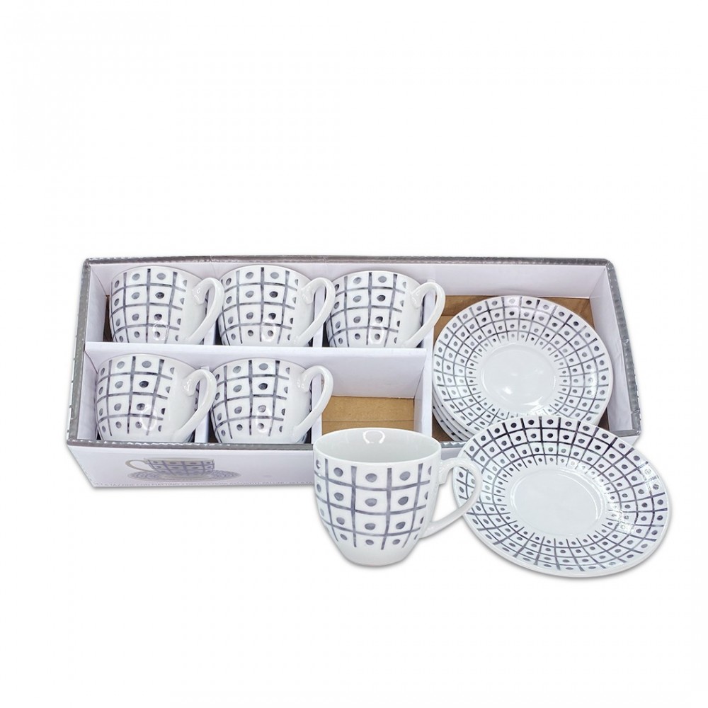 Set de 6 tasses à café, avec soucoupe mod. TRIS...