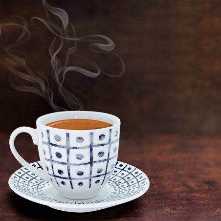 Set de 6 tasses à café, avec soucoupe mod. TRIS 270044 en porcelaine blanche