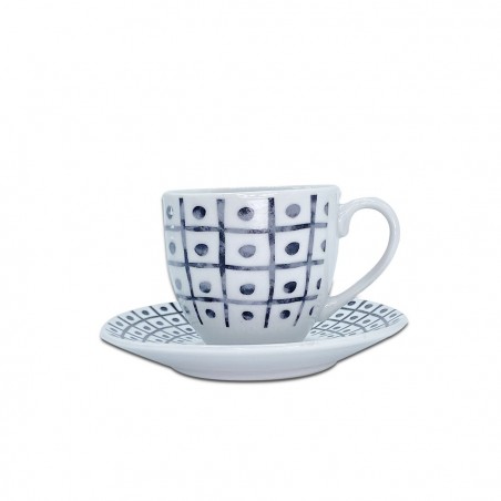 Set de 6 tasses à café, avec soucoupe mod. TRIS 270044 en porcelaine blanche