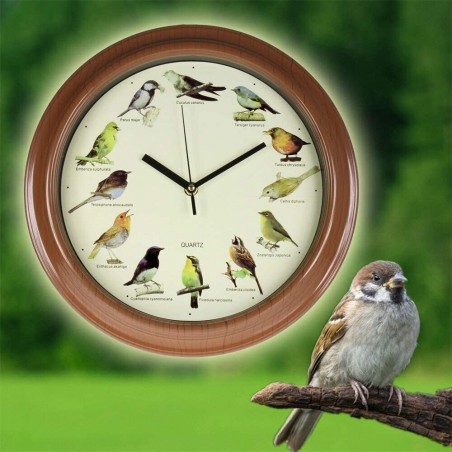 Horloge murale ronde 793151 avec gazouillis sons oiseaux réalistes de 33 cm