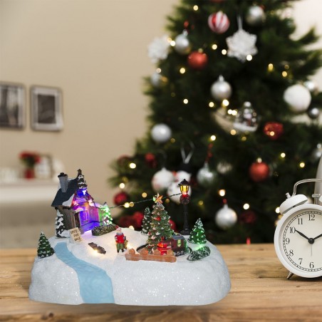 Village de Noël décoration TREES 361003 mouvement lumières et musique 28x18x18cm