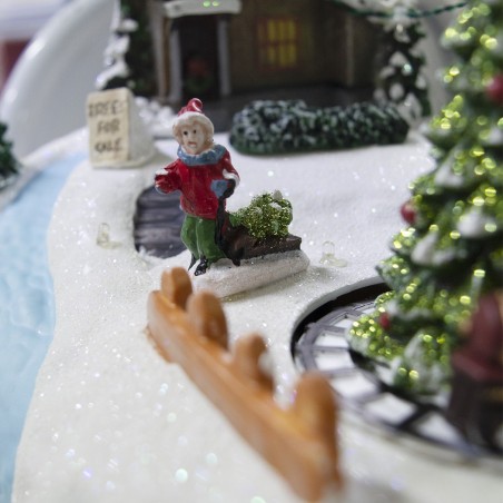 Village de Noël décoration TREES 361003 mouvement lumières et musique 28x18x18cm