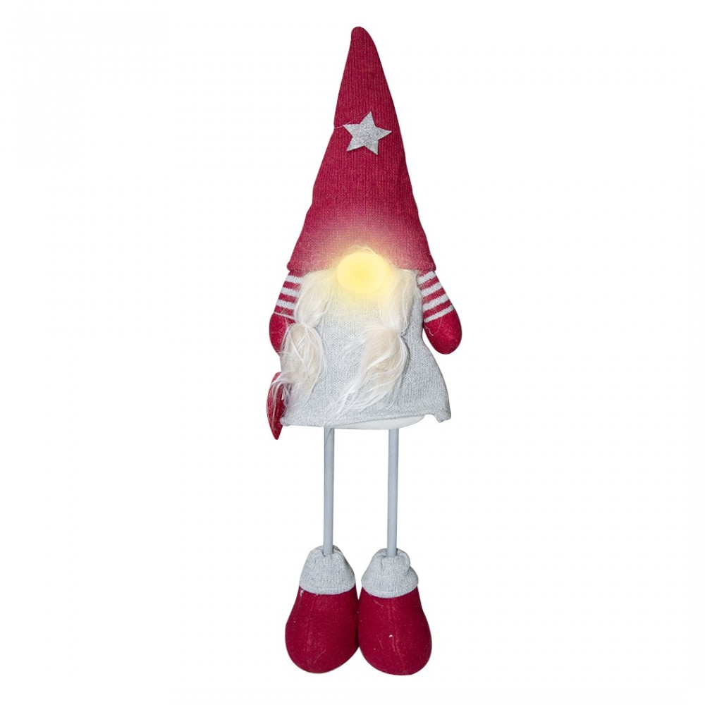 Gnome en polyester 50h cm 368006 décoration avec robe rouge de Noël et lumière