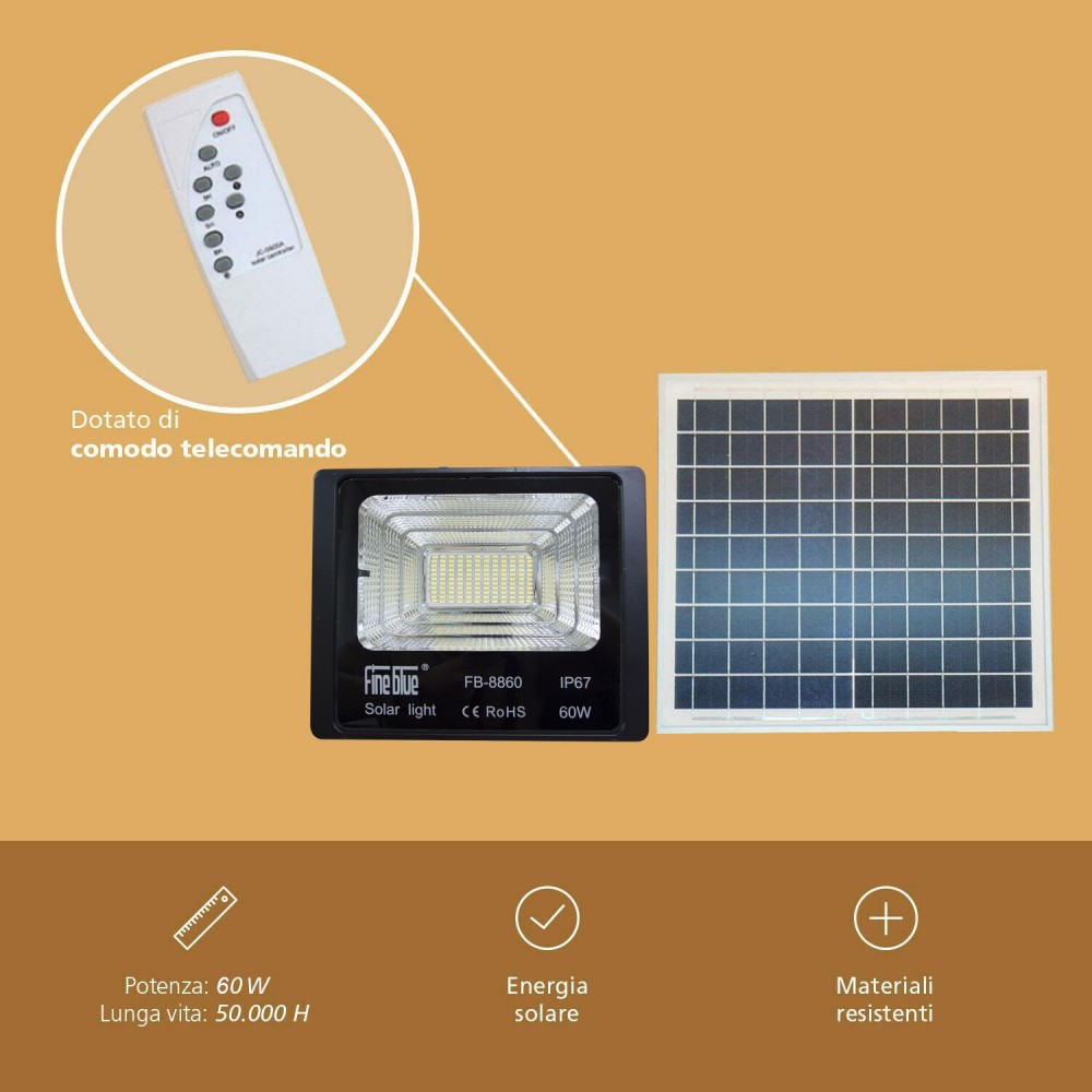 Phare led avec recharge solaire 60W étanche...