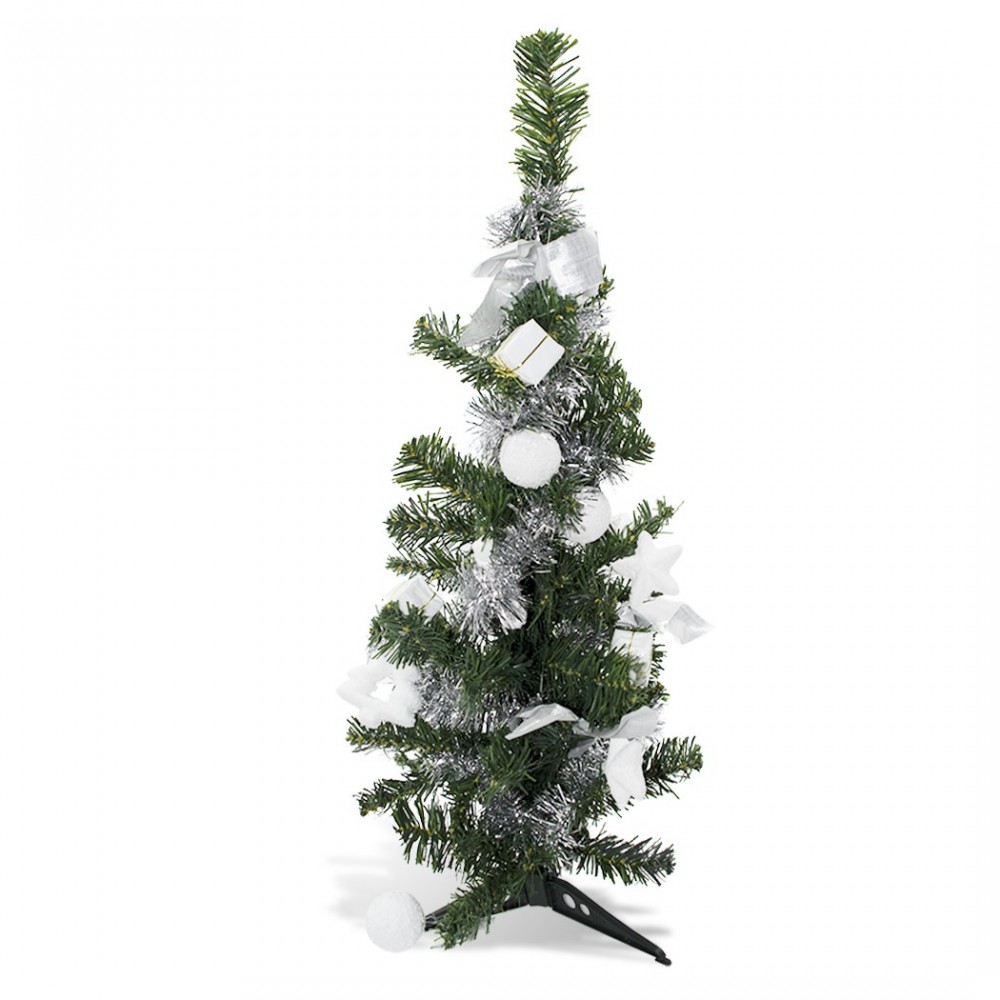 Arbre de Noël de table 343636 vert et 60H cm gris avec décorations sur branches