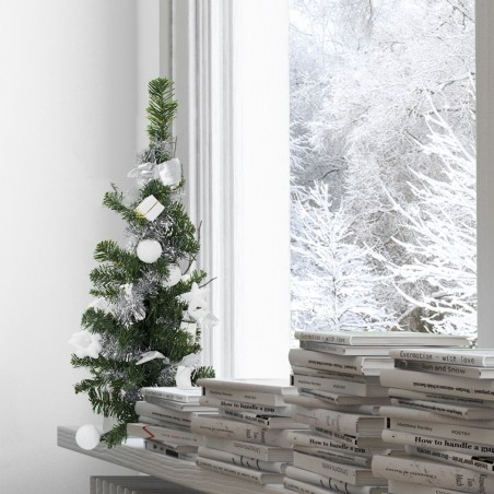 Arbre de Noël de table 343636 vert et 60H cm gris avec décorations sur branches