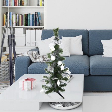 Arbre de Noël de table 343636 vert et 60H cm gris avec décorations sur branches
