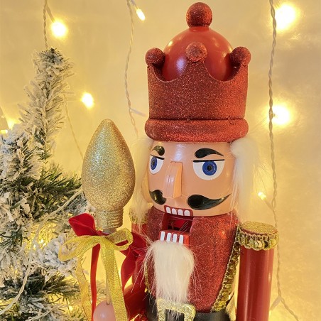 Soldat casse-noix 60H cm 392002 ROUGE décoration de Noël avec sceptre
