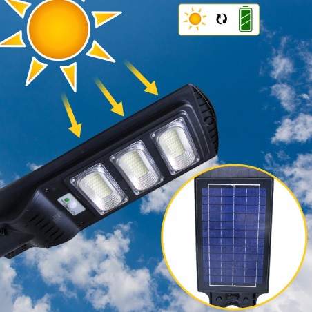 Lampadaire rechargeable solaire 809002 télécommande, détecteur crépusculaire 90W