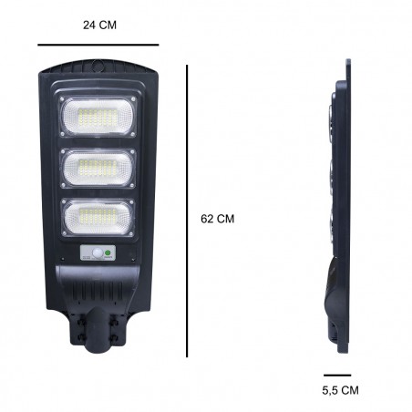 Lampadaire rechargeable solaire 809002 télécommande, détecteur crépusculaire 90W