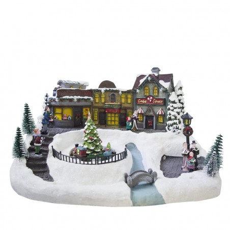 Village de Noël décoration TRAIN 361001 mouvement lumières et musique 37x27x21cm