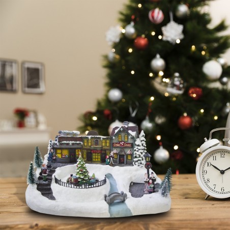 Village de Noël décoration TRAIN 361001 mouvement lumières et musique 37x27x21cm