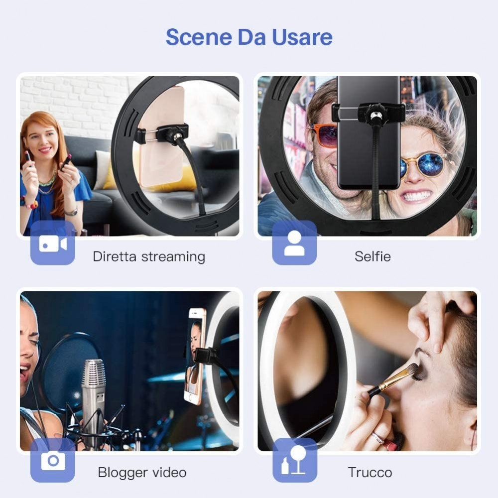 Lampe à anneau de lumière led, selfie 26cm avec...