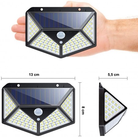 Lampe rechargeable solaire 641006 capteur mouvement 100 LED angle de lumière 270