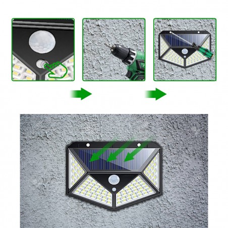 Lampe rechargeable solaire 641006 capteur mouvement 100 LED angle de lumière 270
