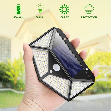 Lampe rechargeable solaire 641006 capteur mouvement 100 LED angle de lumière 270