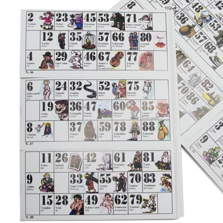 Tombola de la grimace napolitaine 423192 avec 90 numéros de bois et 48 dossiers