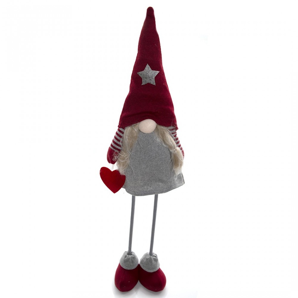Gnome en polyester 75h cm 368008 décoration avec robe rouge de Noël et lumière