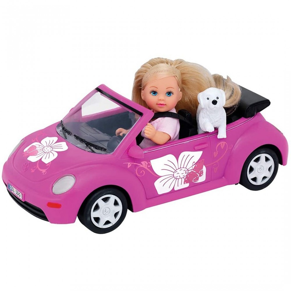 Eva’s Beetle voiture Evi rose avec chiot SIMBA 515393 jouet pour petite fille