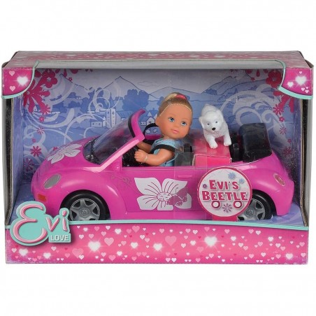 Eva’s Beetle voiture Evi rose avec chiot SIMBA 515393 jouet pour petite fille