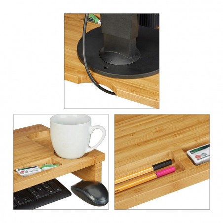 Organisateur de table support d’ordinateur multifonction en bois 60x30xH8 cm