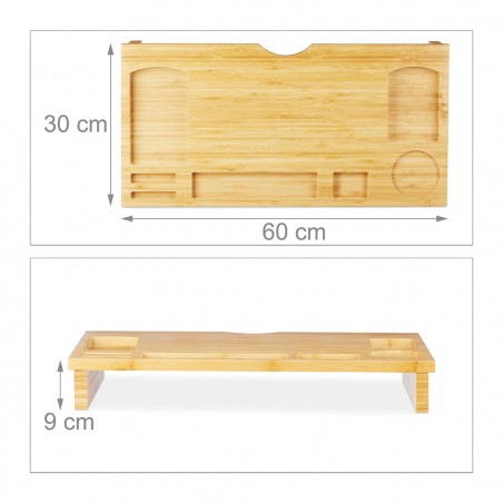 Organisateur de table support d’ordinateur multifonction en bois 60x30xH8 cm