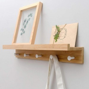Etagère 5 crochets porte-manteaux serviettes en bois de... 2