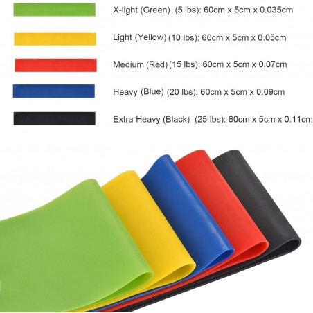 Set 5 pièces élastiques de couleur pour le fitness 187493 bandes de résistance
