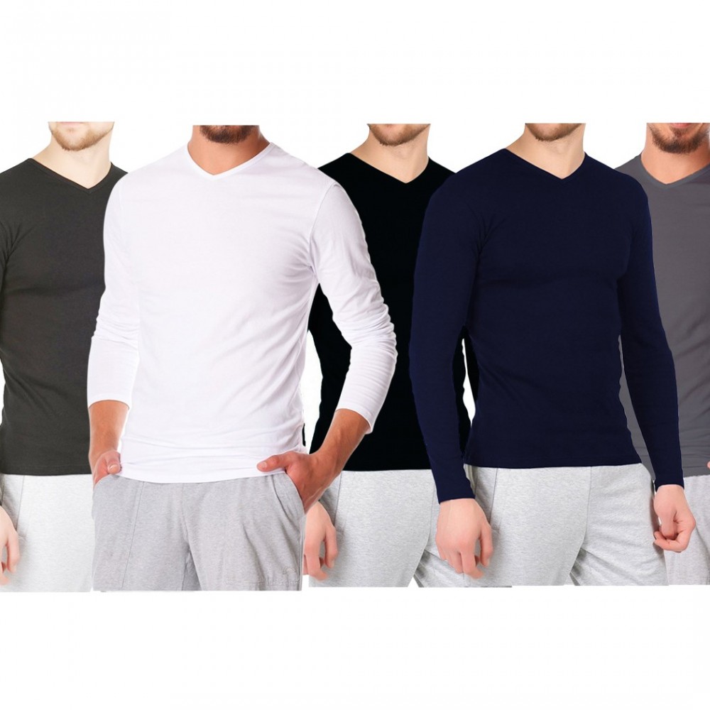 VKA27 Pack de 5 sous-pulls CARTER pour homme slim fit effet thermique col en V