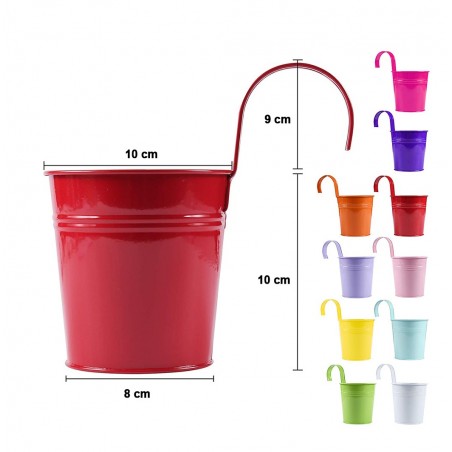 Set 10 pots porte-fleurs en fer 10xH10cm avec trou de drainage, crochet amovible