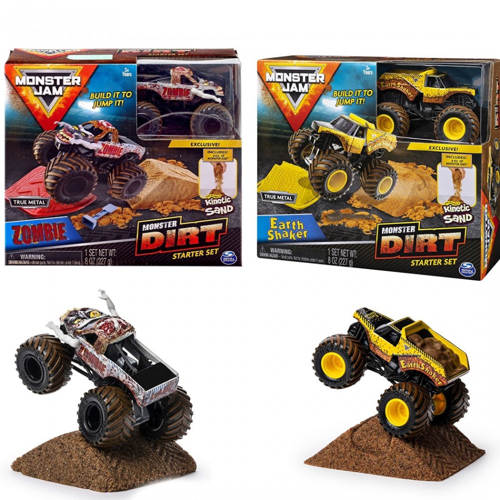 MONSTER JAM DIRT starter set Zombie / Eart Shaker 553688 set avec rampe et sable