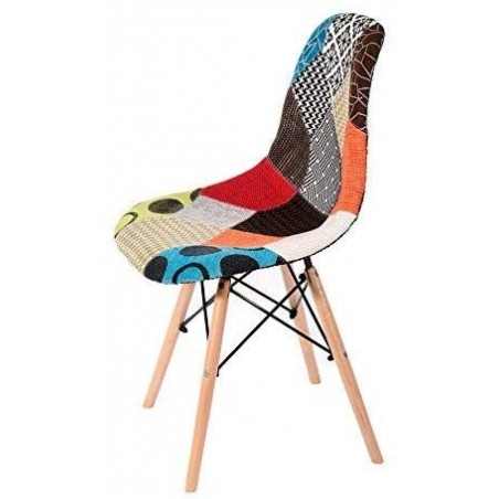 Chaise en tissu Patchwork Fantasy 48x54x85cm avec pieds en bois et assise souple