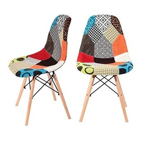 Ensemble de 2 chaises Fantasy tissu Patchwork 48x54x85cm avec des jambes en bois