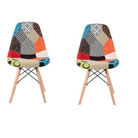 Ensemble de 2 chaises Fantasy tissu Patchwork 48x54x85cm avec des jambes en bois