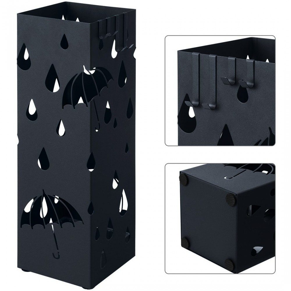 Porte parapluie en métal avec bac à eau et 4...