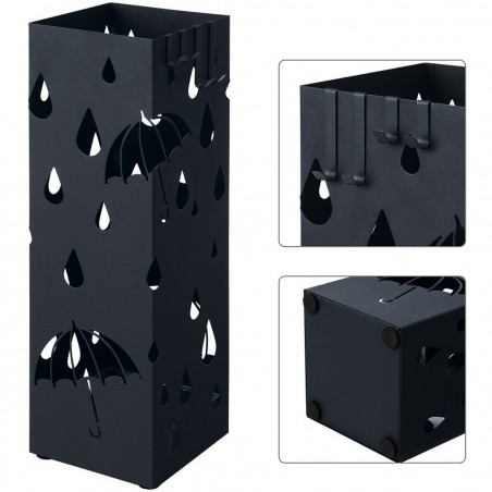 Porte parapluie en métal avec bac à eau et 4 crochets 15,5x15,5xH49 cm