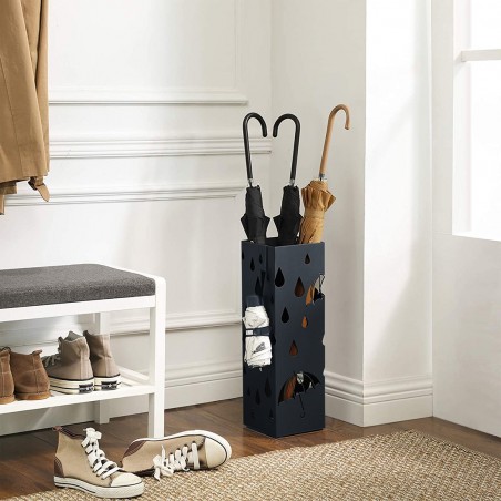 Porte parapluie en métal avec bac à eau et 4 crochets 15,5x15,5xH49 cm