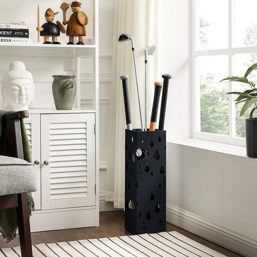 Porte parapluie en métal avec bac à eau et 4...