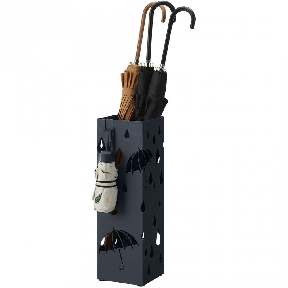 Porte parapluie en métal avec bac à eau et 4 crochets 15,5x15,5xH49 cm