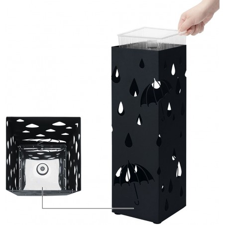 Porte parapluie en métal avec bac à eau et 4 crochets 15,5x15,5xH49 cm