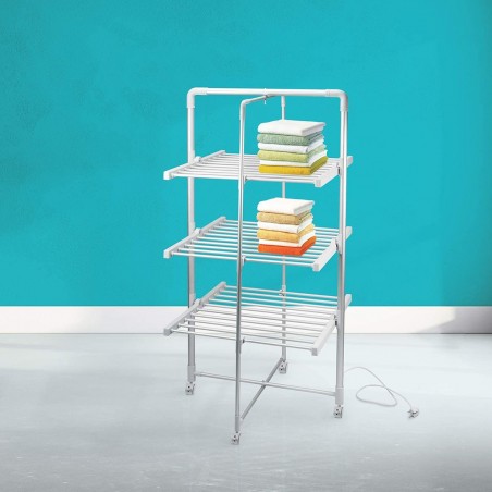 Étendoir pliant électrique étendoir à tour de 3 étages 300W 73x68XH143cm