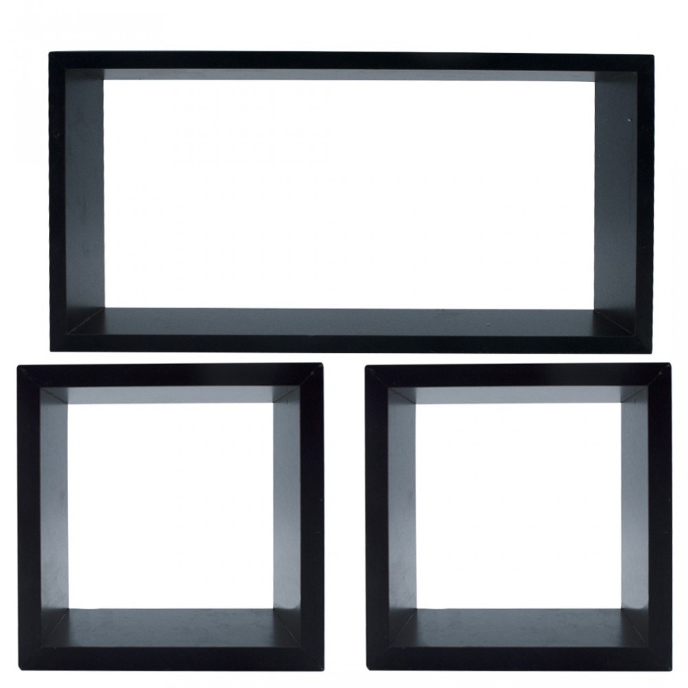 Set de 3 étagères cube et rectangle en bois NOIR 547144 accessoires de montage