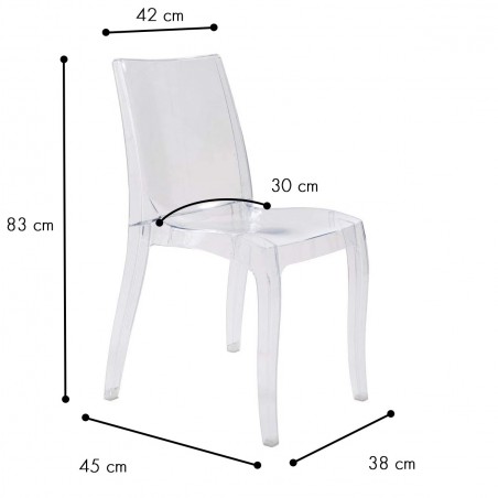 Set 4 pièces Chaise CRYSTAL LIGHT Design Transparent, Polycarbonate 42x38xH83 cm