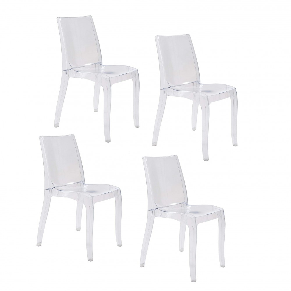 Set 4 pièces Chaise CRYSTAL LIGHT Design Transparent, Polycarbonate 42x38xH83 cm